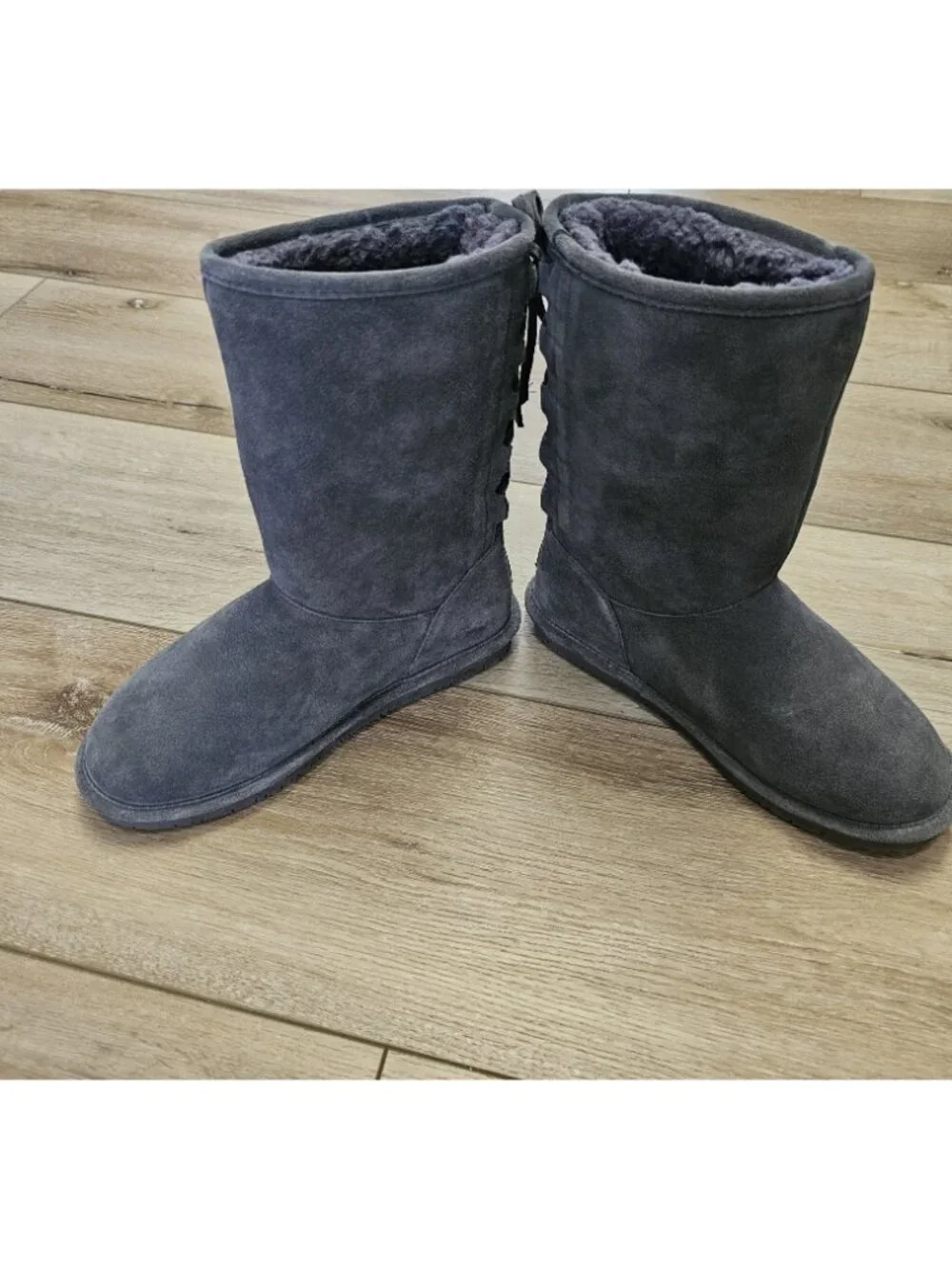 Bearpaw Phyllis II Suede Charcoal Lace up Back Womens Boots Size US 11